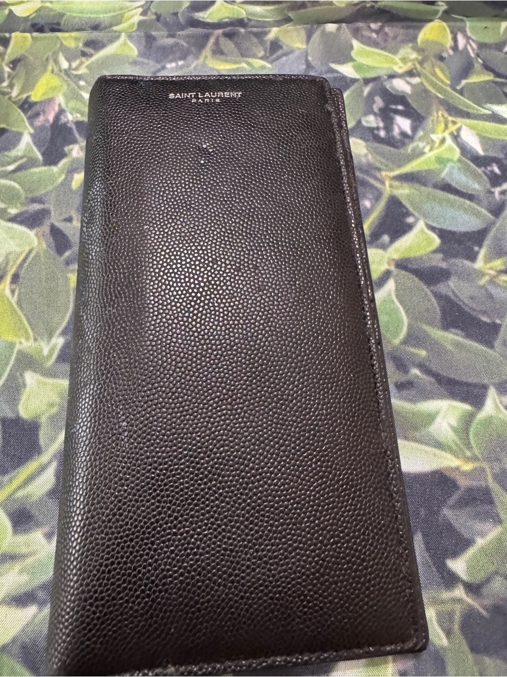 Saint Laurent Black Pebbled Leather   Long Wallet